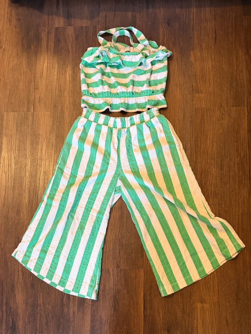 Old Navy Kids Green and White Striped Two-Piece Set for Girls